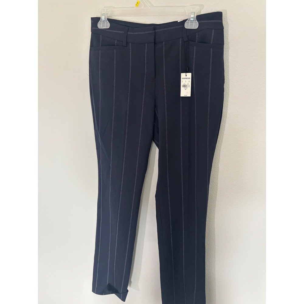 Express Columnist Barely Boot Mid Rise Pinstripe Navy Blue Dress Pants 6R NWT